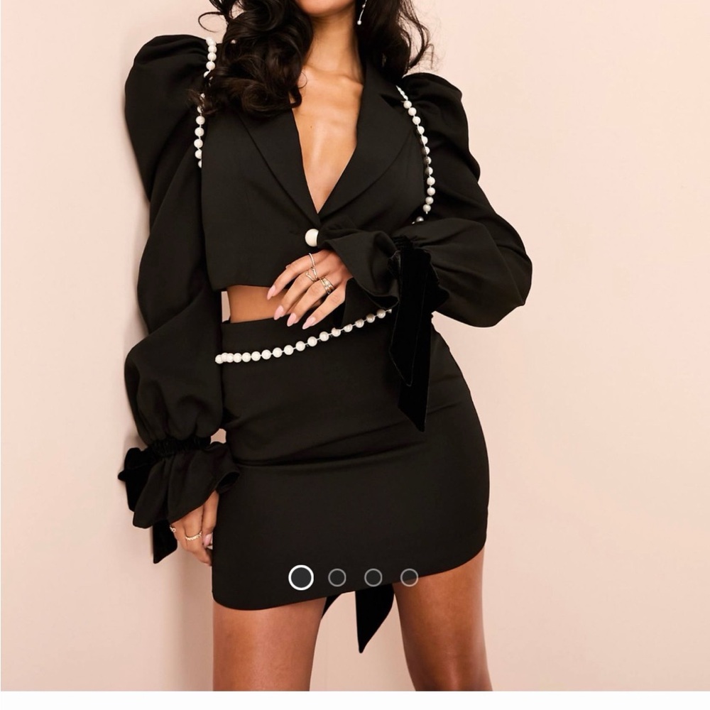 Elegant Black Skirt and Skirt with a bow at the back with Pearl Accents